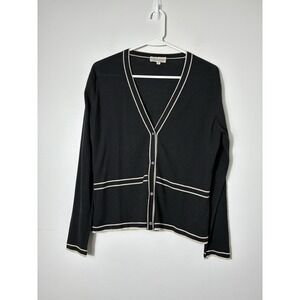 BLAIR DELMONICO Made In England 100%‎ Pure New Wool Cardigan Sz M Black Preppy